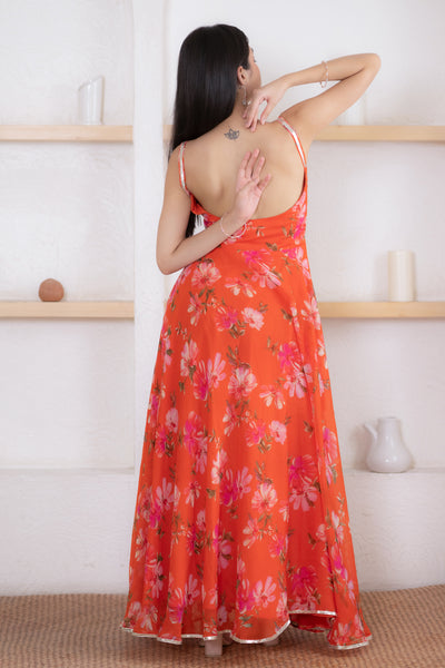 Women's Orange Floral Printed Maxi Dress by Saras The Label ( 1 Pc Set )